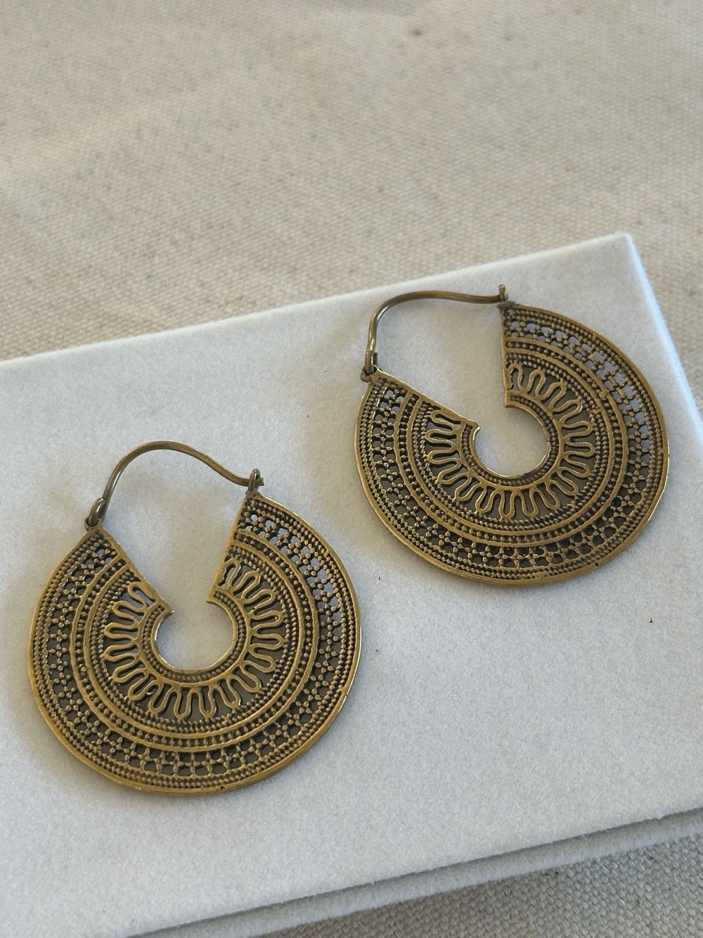 Antique Brass Mandala Hoop Earrings